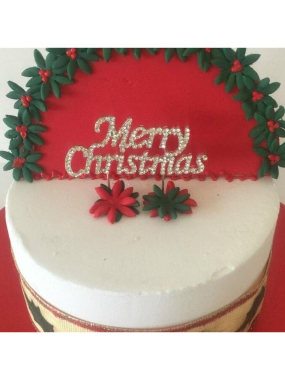 Silver Rhinestone Merry Christmas Cake Topper